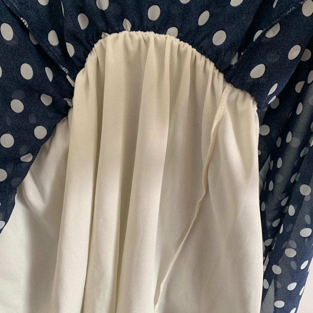 Vintage Inspired-Kismet Navy and White Polka Dot Sleeveless Midi Dress - Picture 7 of 11